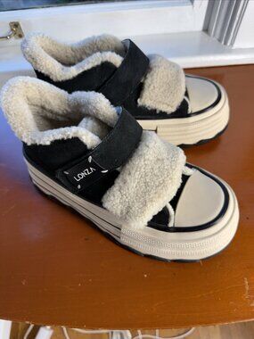 Lonza Glissane Suede Wool Platform Boots Sneakers Black/Cream, 37 EU 6.5-7